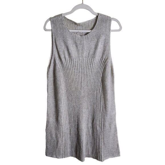 Eileen Fisher Green Eileen Sleeveless Linen Metallic Knit Tunic Sweater Size M - Picture 2 of 6